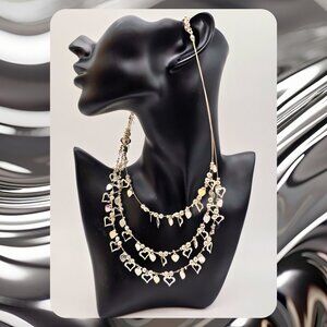 Artisan Silver-Tone Multi-Strand Heart Charm Necklace Lightweight Wire Collar